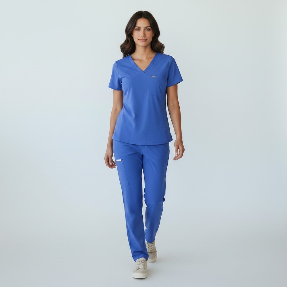 FIGS Casma Scrub Top Womens XS Blue Technical Stretch Medical Uniform NWOT
